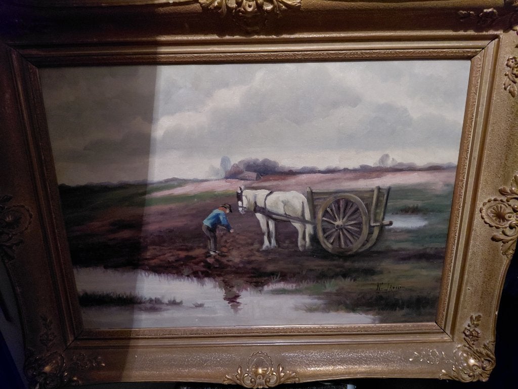 olie verf schilderij, Doek, Bijzondere lijst, Ophalen of Verzenden, Olieverf