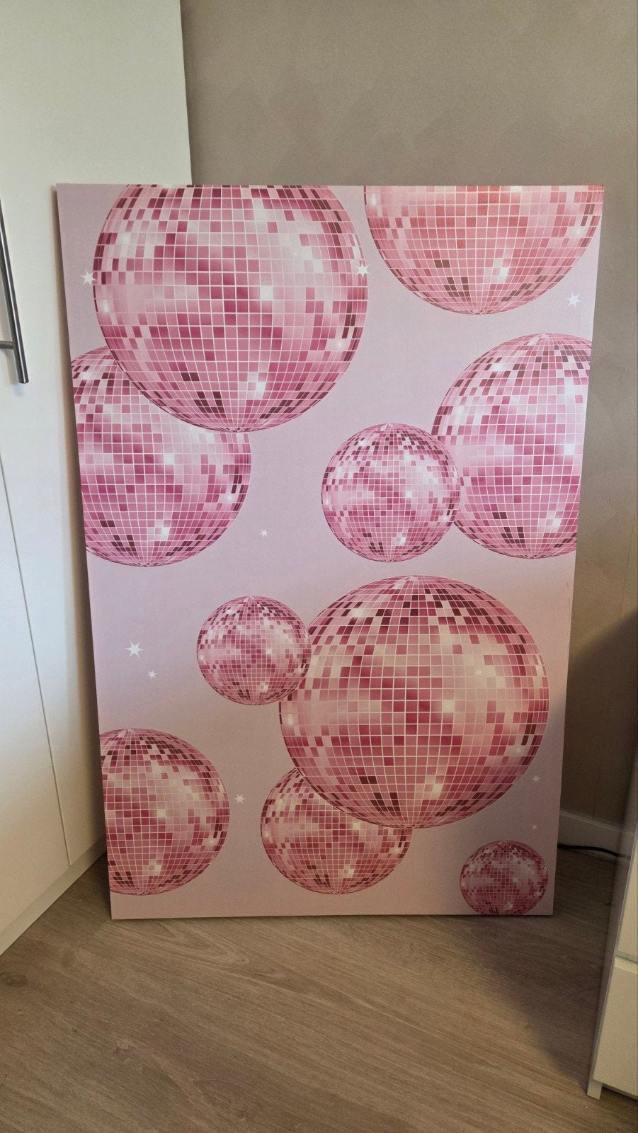 Grote Canvas met Roze Discoballen - (115x75 cm), Ophalen, Nieuw, Print, 100 tot 125 cm