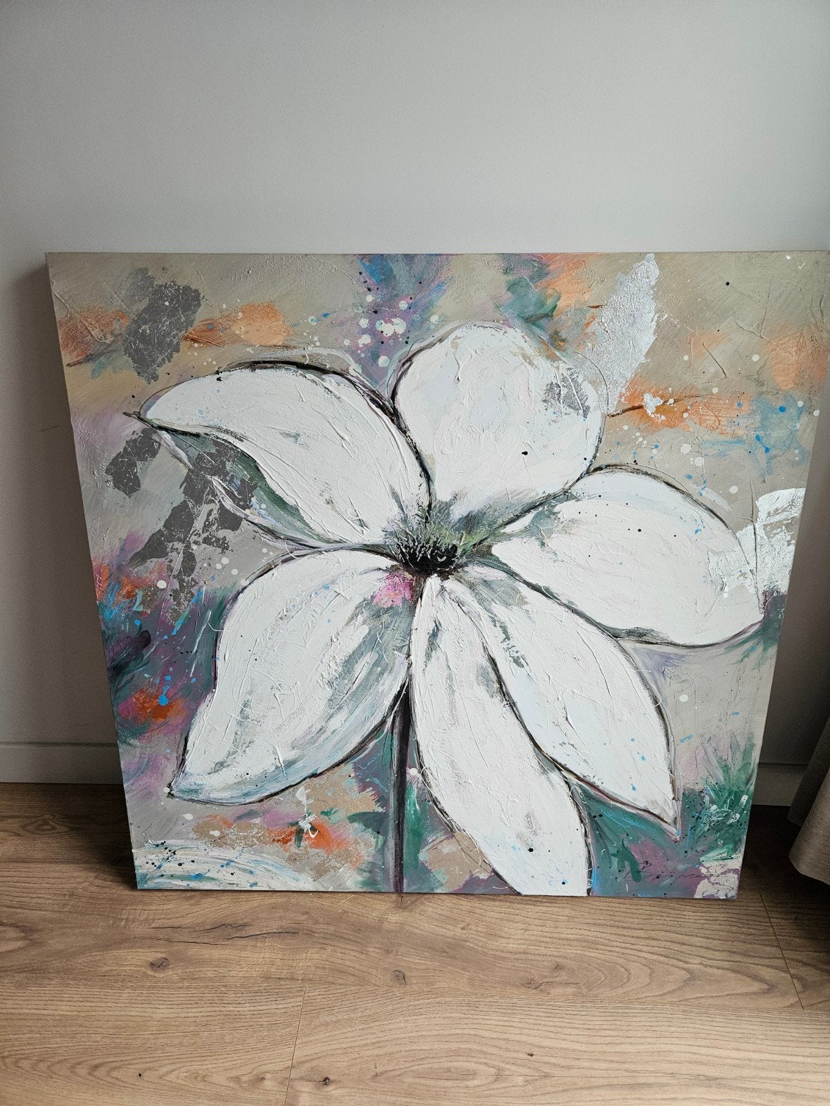 Groot bloemenschilderij - 100x100 cm, Ophalen