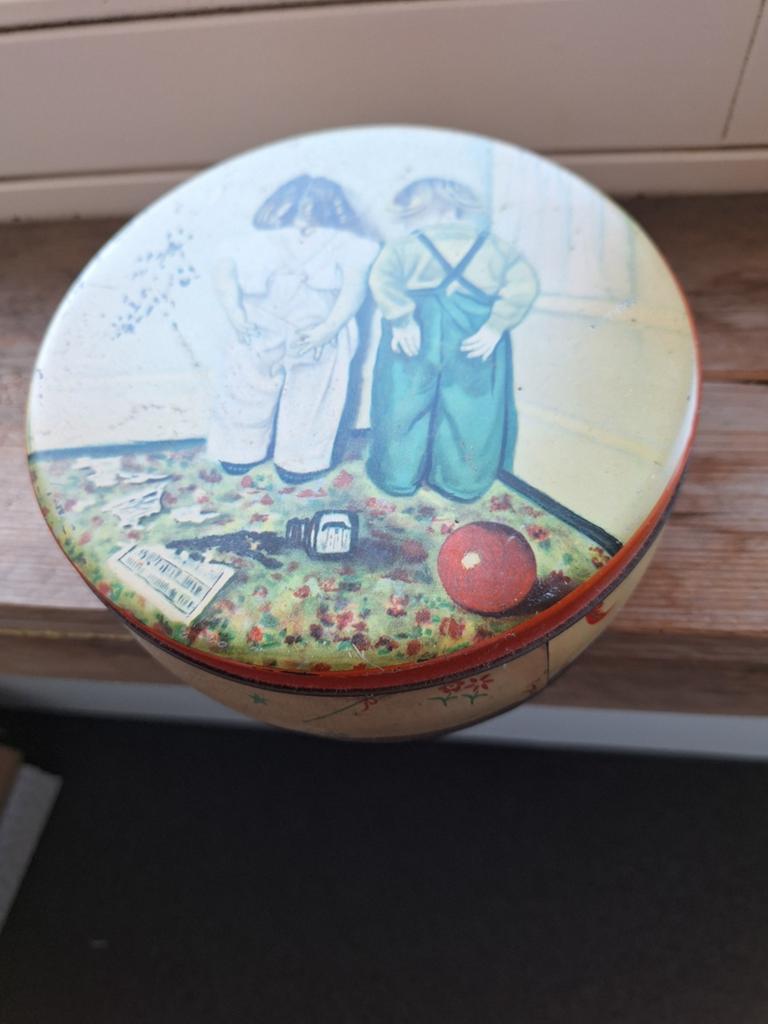Antiek Blik met Kinderen Afbeelding - Vintage Koekblik, Verzamelen, Blikken, Gebruikt, Koek(jes), Overige merken, Ophalen of Verzenden