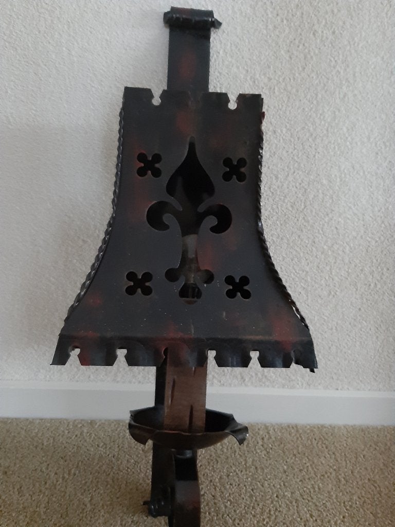 Bijzonder mooie smeedijzeren wandlamp, Ophalen of Verzenden, Zo goed als nieuw, Hout