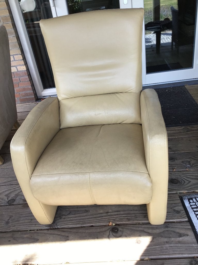 Mechanische relax fauteuil, Ophalen, Minder dan 75 cm, Leer, Zo goed als nieuw