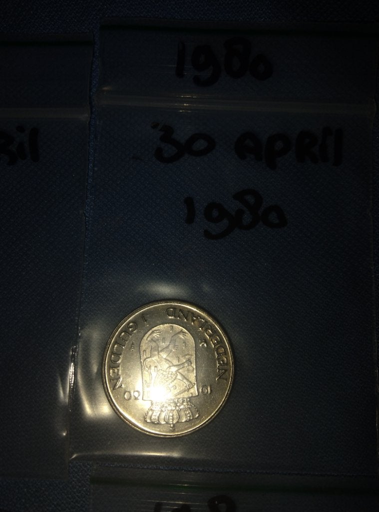 Dubbel kop guldens 30 april 1980 mint conditie, Postzegels en Munten, Ophalen of Verzenden, Koningin Juliana, 1 gulden, Setje