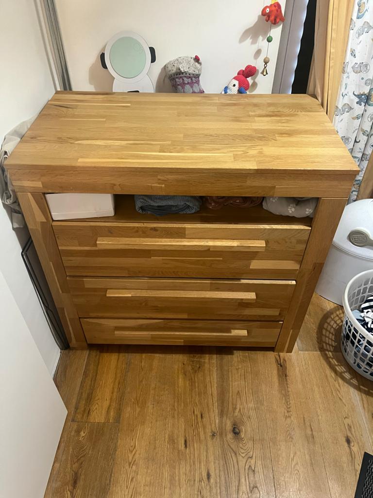 Houten Commode met 3 Lades, Kinderen en Baby's, Kinderkamer | Commodes en Kasten, Ophalen, Gebruikt, 75 tot 100 cm, Minder dan 50 cm