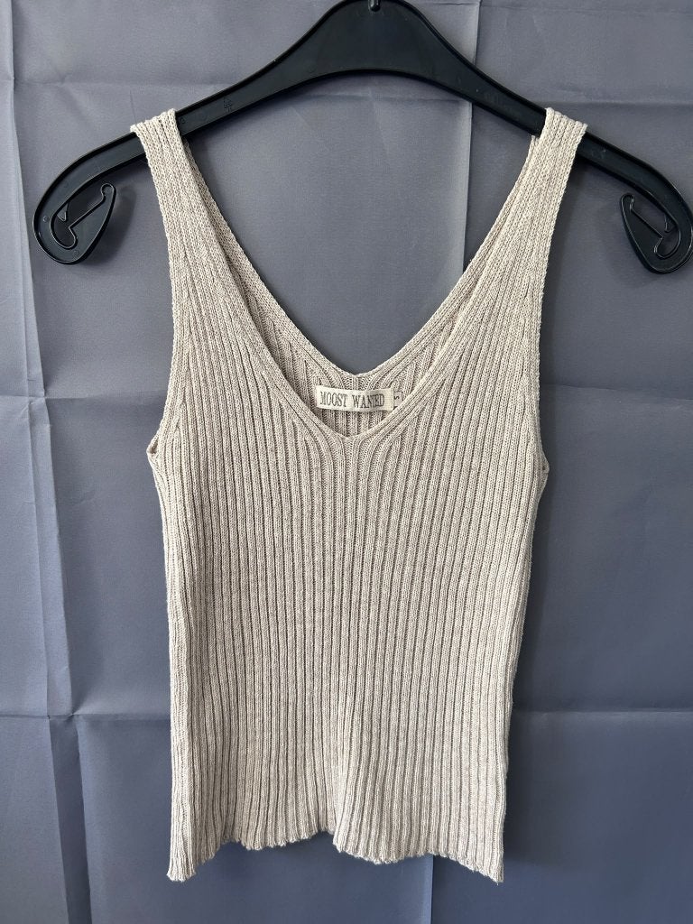 MOOST Wanted ribgebreide top beige V-hals dames S 36, Beige, Ophalen of Verzenden, Zo goed als nieuw, Moost Wanted