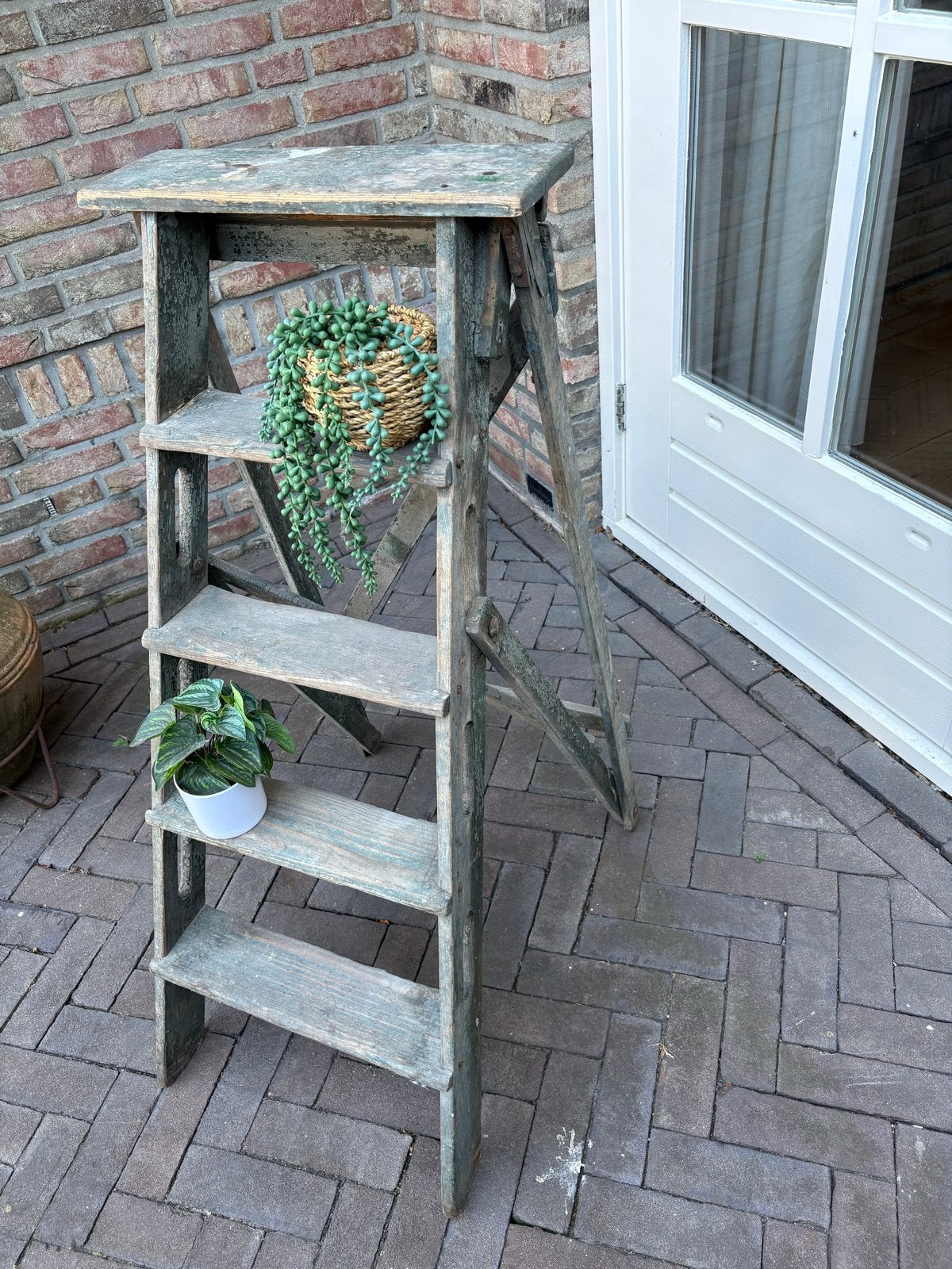 Vintage houten trapje/decoratieve ladder, Ophalen of Verzenden