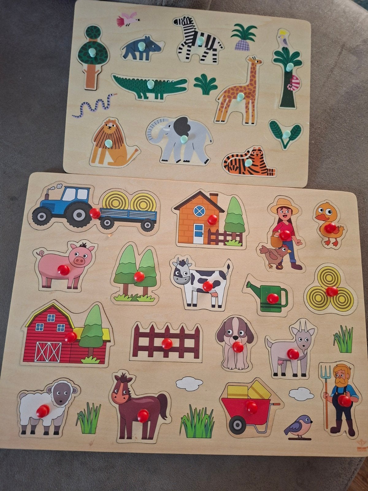 2 Houten Insteekpuzzels: Boerderij & Safari Dieren, Ophalen of Verzenden