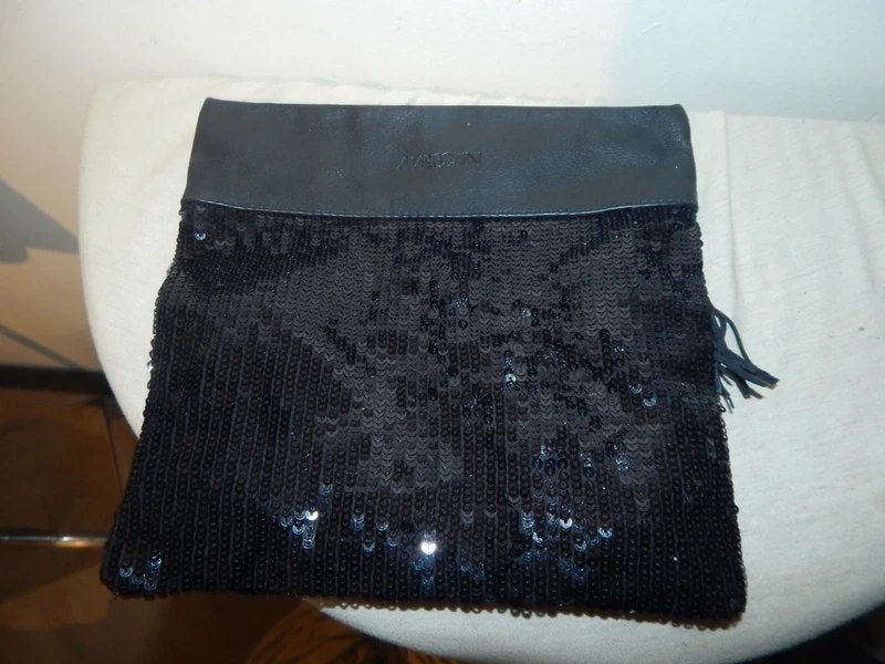 Marccain zwarte clutch lovertjes pailletjes klos ritsje merk, Verzenden, Zo goed als nieuw, Zwart, Avondtasje