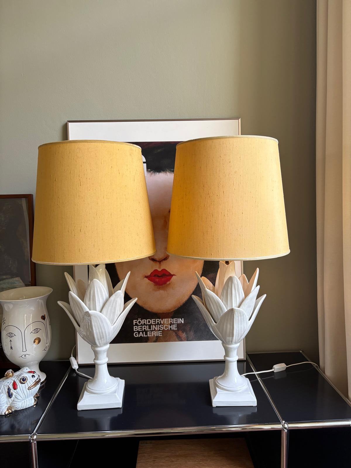 Set vintage Italy keramieken lampen met okergele kap, Ophalen, Vintage, Keramiek, Zo goed als nieuw