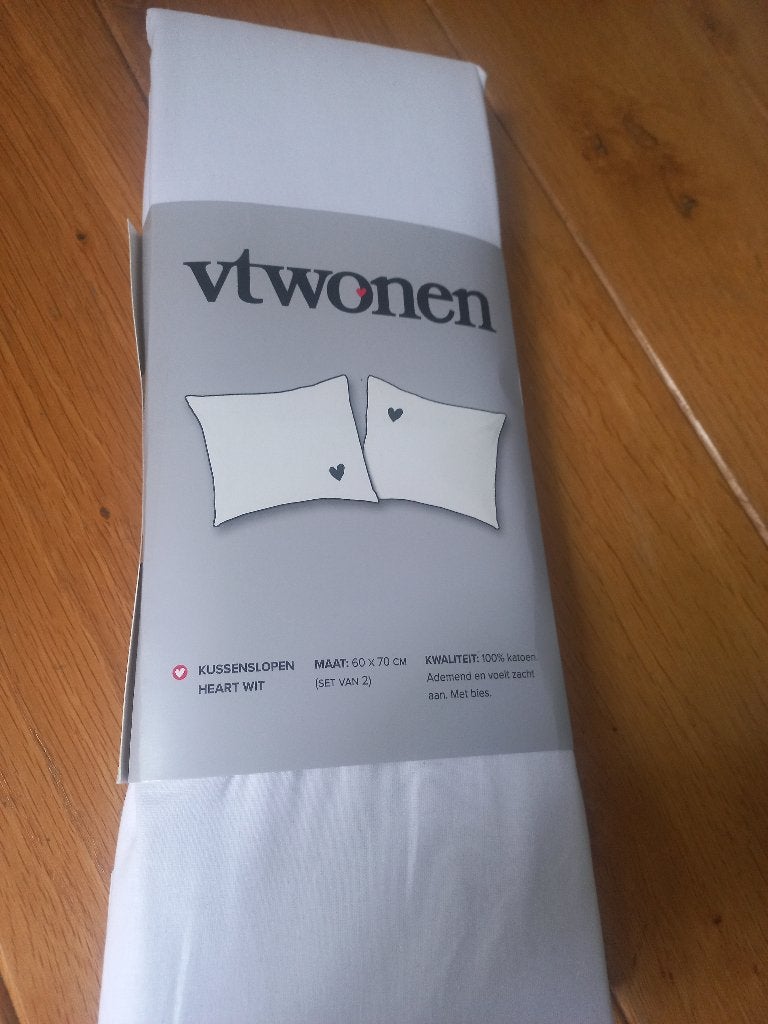 VT Wonen 2 kussenhoezen wit met hartje 60 x 70 cm- nieuw, Eenpersoons, Wit, Katoen, Nieuw