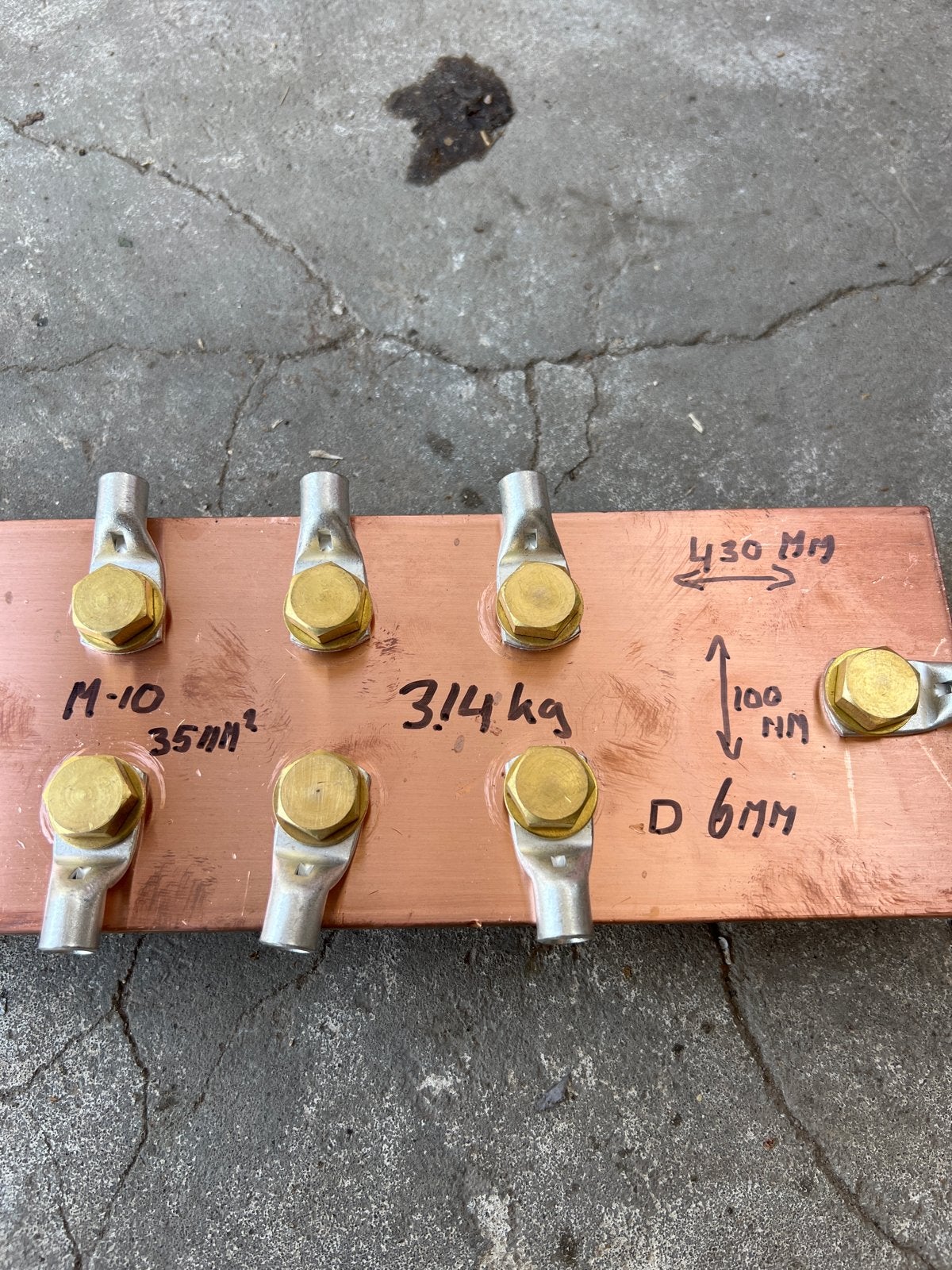 Koperen aardrail met M10 aansluitingen, 3.14 kg, Ophalen of Verzenden, Gebruikt, Overige merken, Overige typen