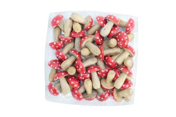 PADDENSTOELTJES - HOUT - ROOD WITTE STIP SET 6 STUKS 3 EURO, Ophalen of Verzenden, Nieuw