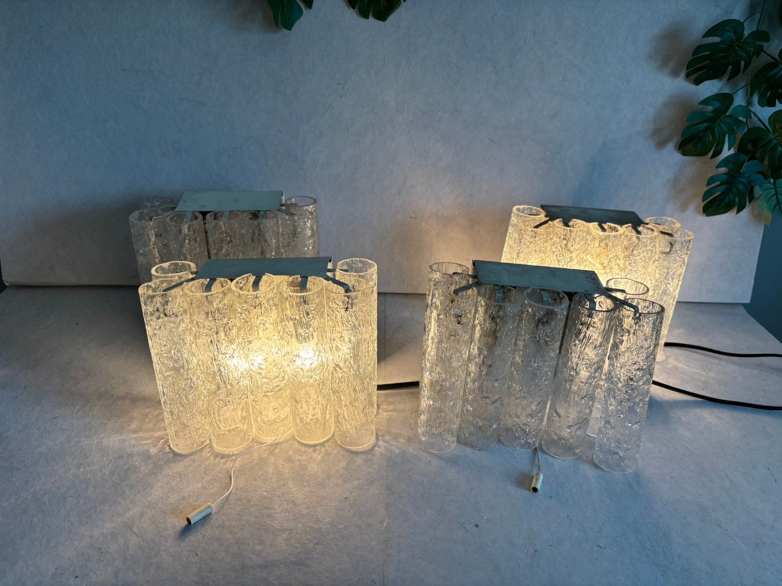 Vintage set Doria Leuchten wandlamp ijsglas tubes jaren 60, Huis en Inrichting, Ophalen of Verzenden, Gebruikt, Glas