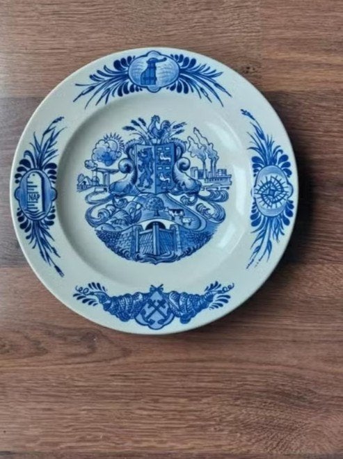 Delfts blauw wandbord,Waterschaps reorganisatie NoordHolland, Ophalen of Verzenden
