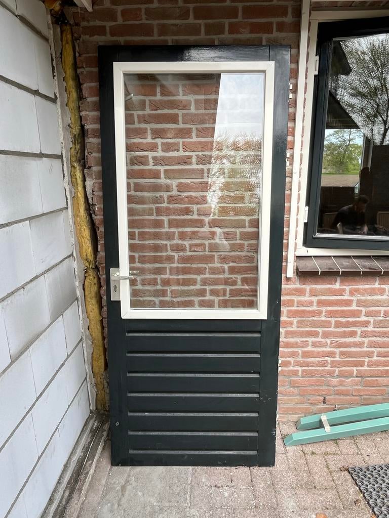 Achterdeur met raam - 87,5 x 201 cm, Ophalen, Gebruikt, 80 tot 100 cm, Buitendeur