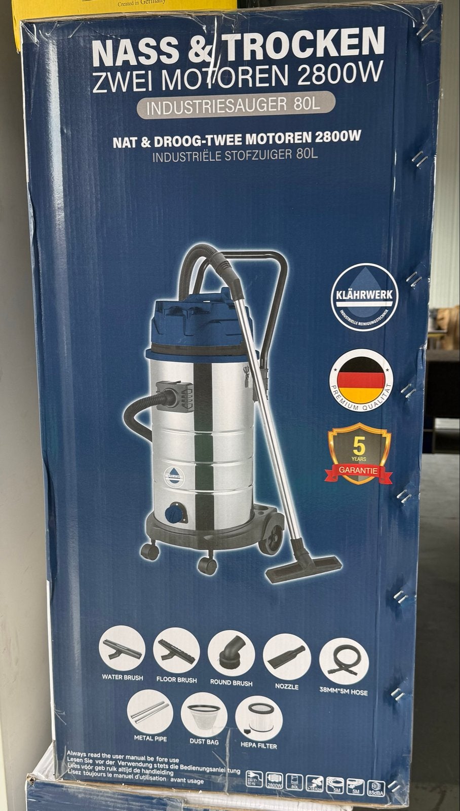 Industriële stofzuiger 2800W 80L Nat & Droog - Klärwerk, Stofzak, Nieuw, Ophalen of Verzenden, Industriële stofzuiger