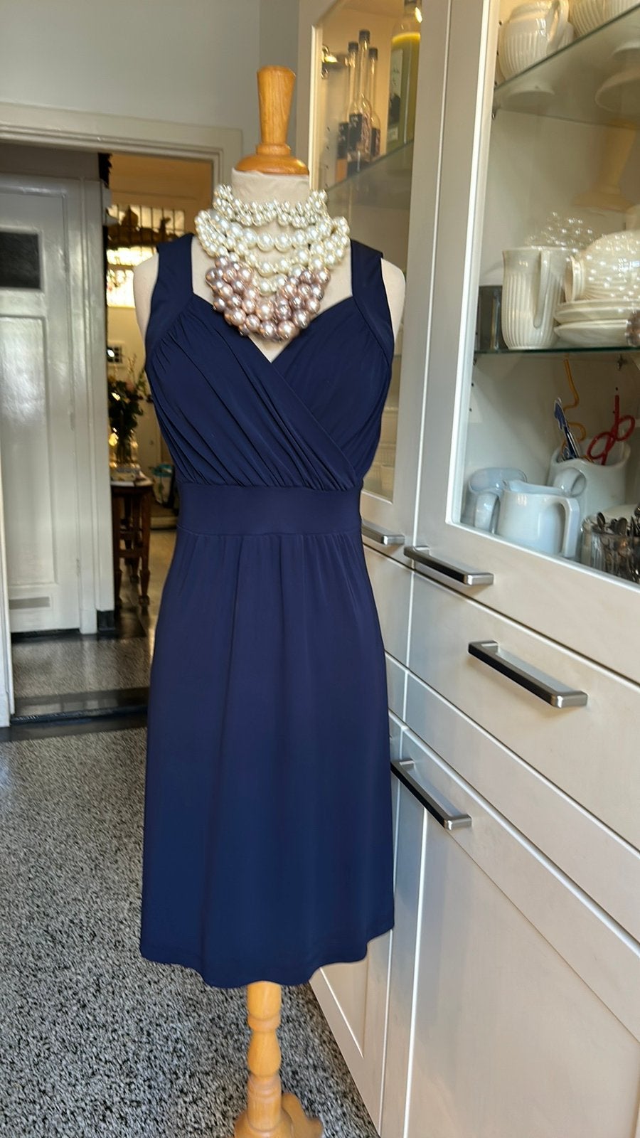 SCAPA elegante navy travelstof zomer jurk mt 36, Blauw, Ophalen of Verzenden, Zo goed als nieuw, Knielengte