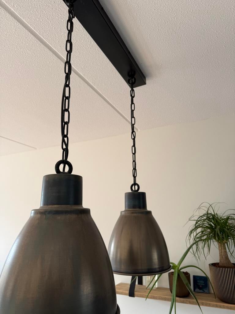 Masterlight Industriële Designlamp Gunmetal- 2 Lichtpun, Ophalen, Zo goed als nieuw, Metaal, Minder dan 50 cm