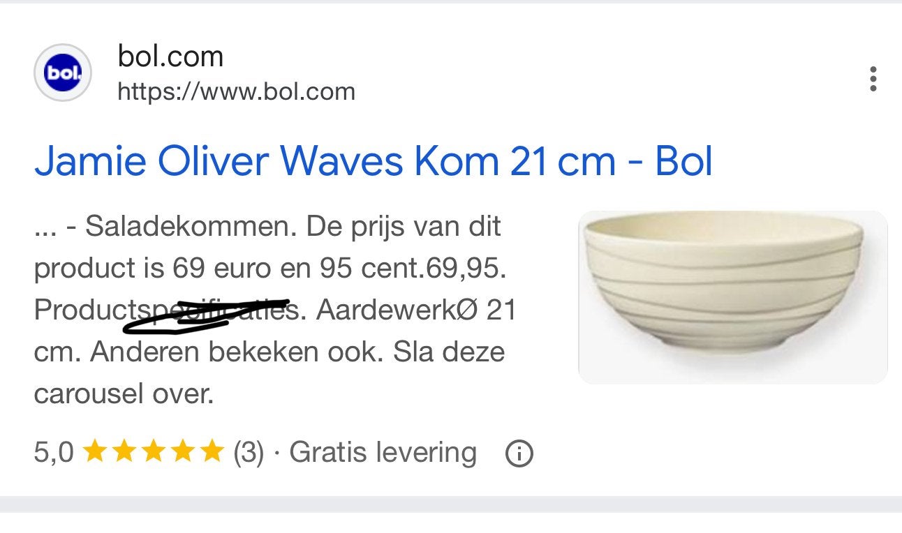 Jamie Oliver Waves Kom 21 cm - Nieuw in doos, Ophalen, Overige merken, Nieuw, Kom(men)