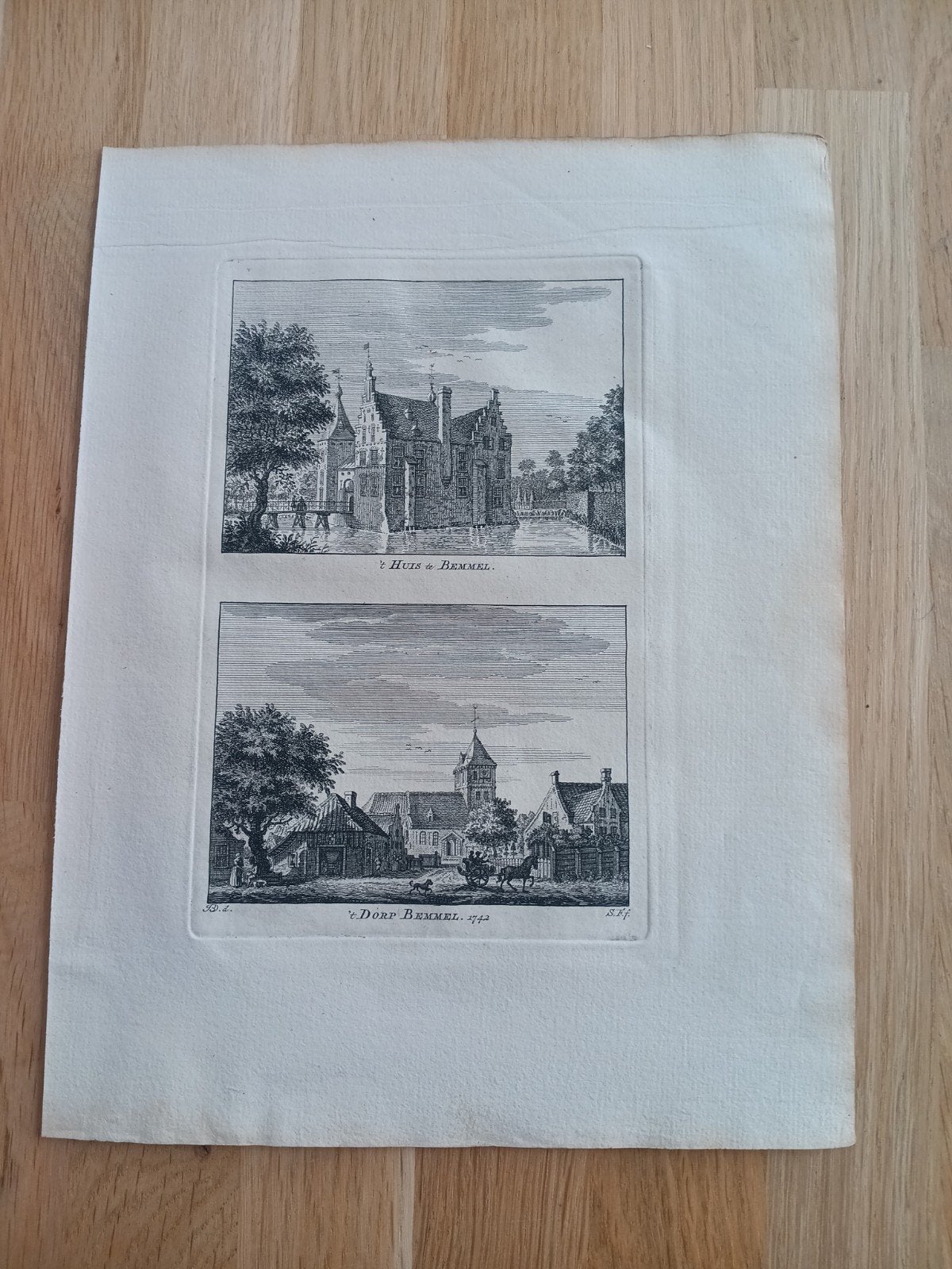 2 Kopergravures: 't Huis te Bemmel & 't Dorp Bemmel, 1742, Ophalen of Verzenden
