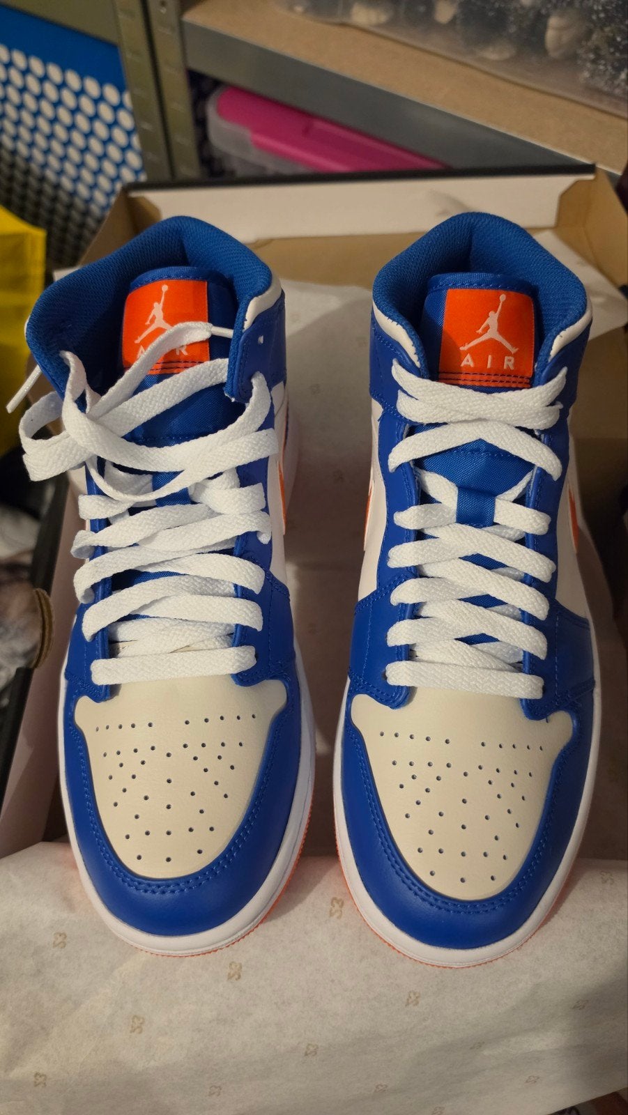 Nike Air Jodan 1 Mid Game Royal/Rush Orange-Phantom mt 42, Verzenden, Nieuw, Sneakers of Gympen, Nike Air Jordan