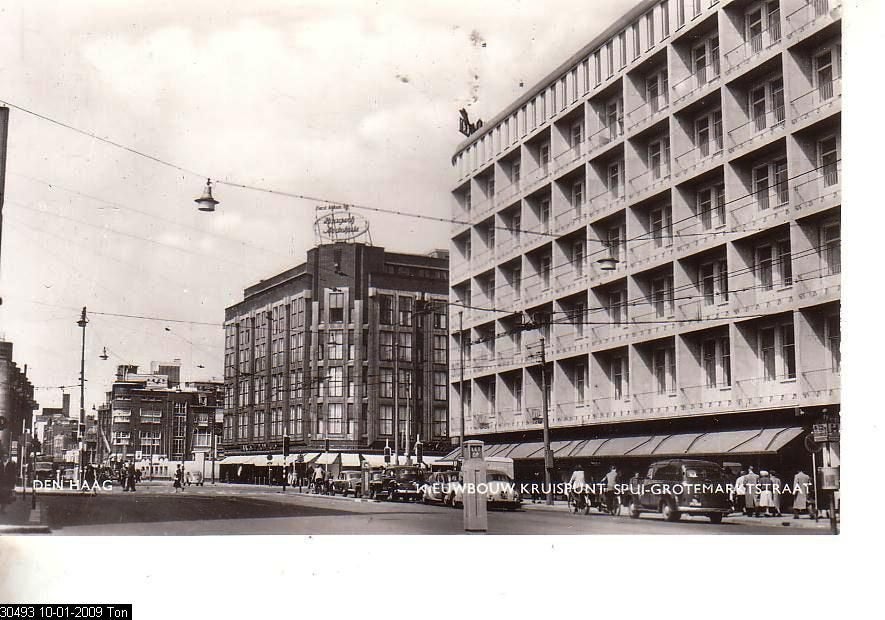 Ansichtkaart	Den Haag	Spui - Grotemarktstraat 	Kruispunt, Verzenden, 1940 tot 1960, Ongelopen, Zuid-Holland