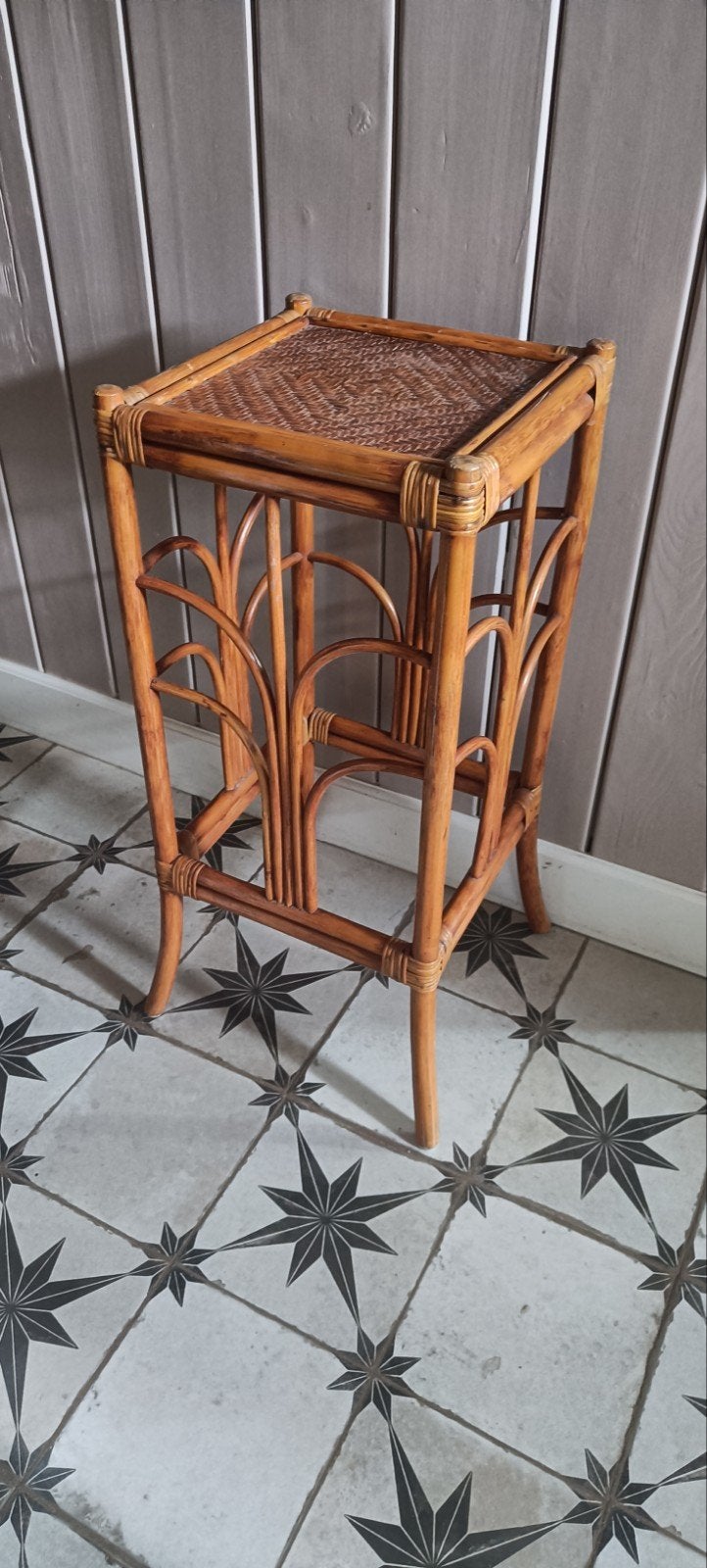 Vintage bamboe plantentafel jaren '70, 75cm hoog, Ophalen of Verzenden