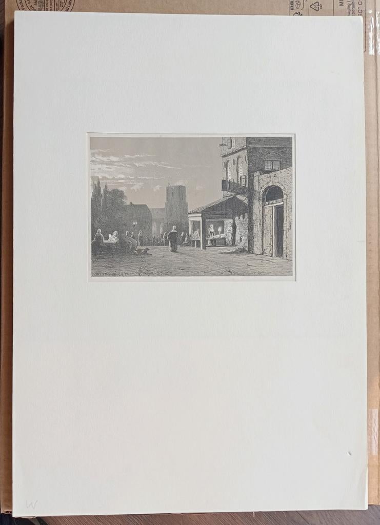 Jan Weissenbruch litho 19e eeuw Woudrichem, Antiek en Kunst, Ophalen of Verzenden