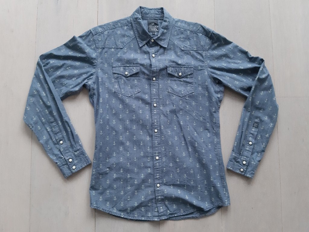 We denim spijkeroverhemd ankertjes maat M, Kleding | Heren, Overhemden, Blauw, Zo goed als nieuw, WE Fashion, Halswijdte 39/40 (M)