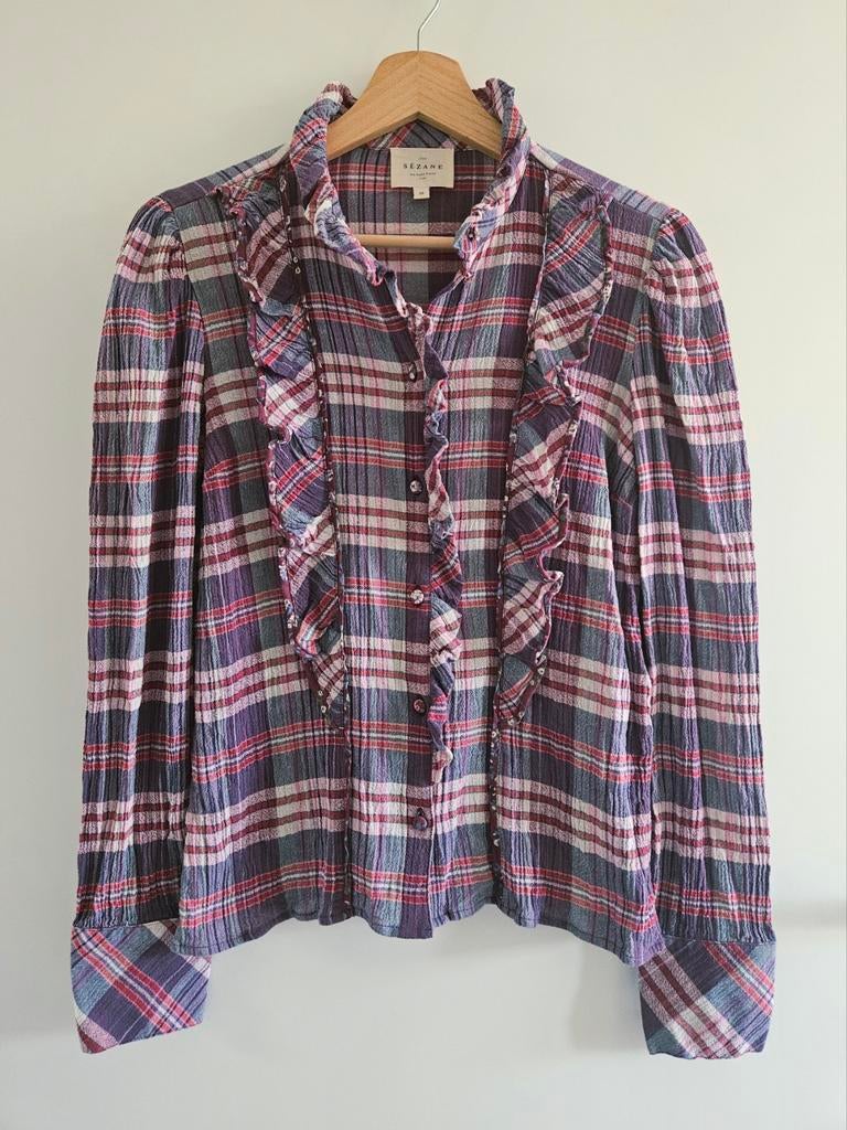 Sezane Blouse Melodia Roze Paars Geruit Maat XS S 34 36, Verzenden, Sézane, Zo goed als nieuw, Roze