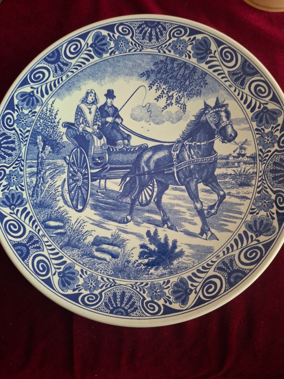 Delfts Blauw sierbord met koets en paard, Made in Holland, Antiek en Kunst, Antiek | Wandborden en Tegels, Ophalen of Verzenden