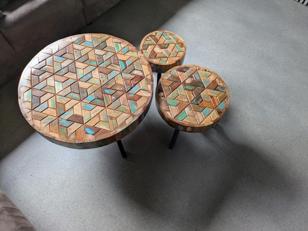 Set van 3 ronde salontafels met mozaïek blad, Huis en Inrichting, Tafels | Salontafels, 50 tot 100 cm, Rond, Nieuw, 50 tot 100 cm
