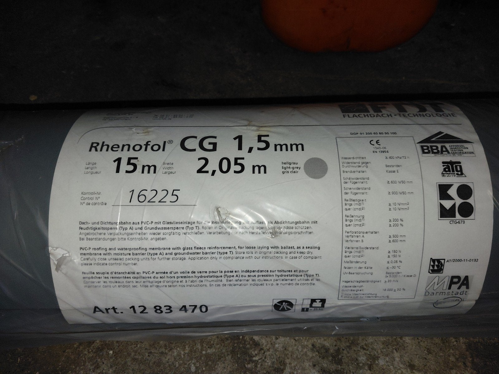 Rhenofol CG 1,5 mm dakbedekking - 15m x 2,05m, Ophalen, Kunststof, Nieuw, 15 m² of meer