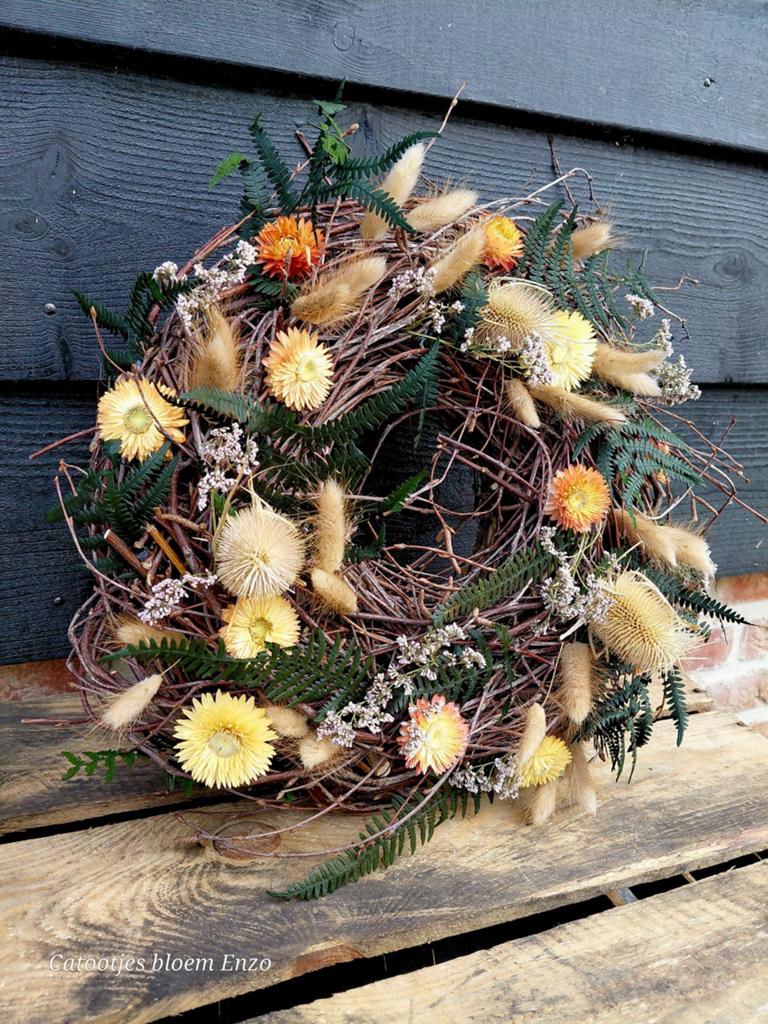 Handgemaakte Herfstkrans met Droogbloemen, Hout, -, -, Nieuw