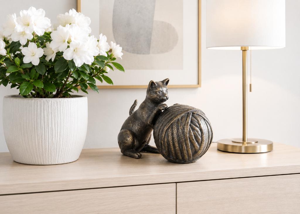 URN met SPELENDE POES / brons / as urn, Dieren en Toebehoren, Katten-accessoires, Nieuw, Ophalen of Verzenden