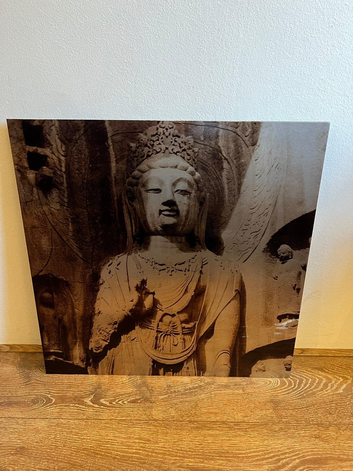 Boeddha op RVS., Ophalen, Gebruikt, Minder dan 50 cm, Schilderij
