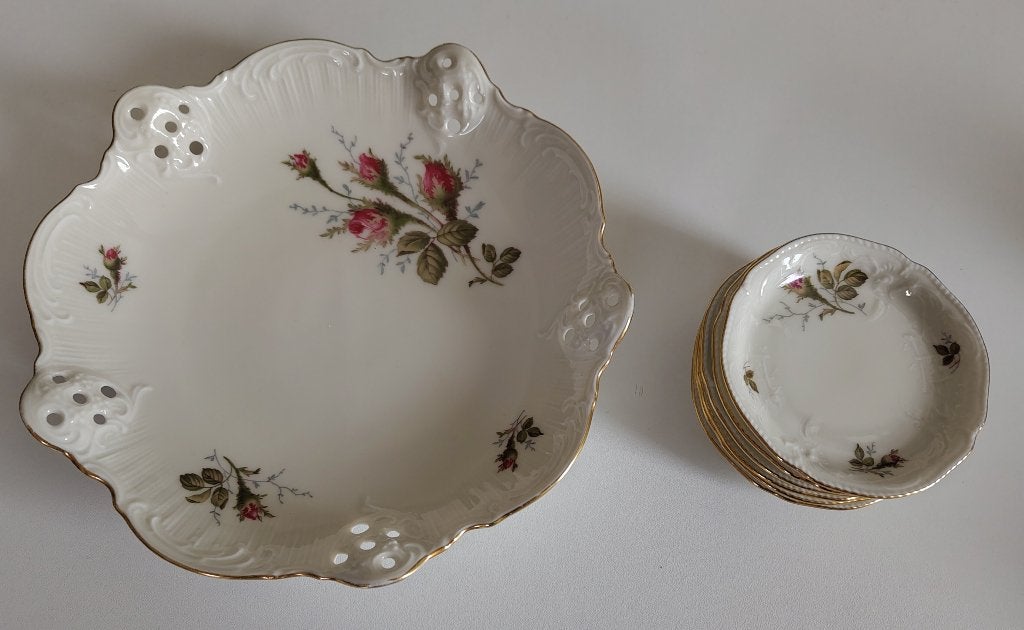 Rosenthal Classic Rose schaal met 6 kleine bordjes, Ophalen