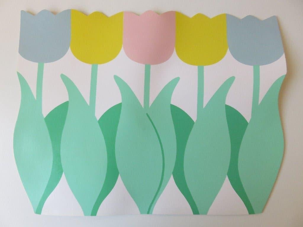 4 vintage retro placemats met tulpen pastel, Gebruikt, Placemat, Meerkleurig, Ophalen of Verzenden