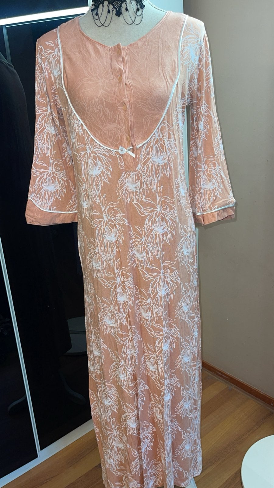Miss Selly Nachtjapon Maat S - Perzik met Witte Print, Ophalen, Oranje, Zo goed als nieuw, Maat 36 (S)