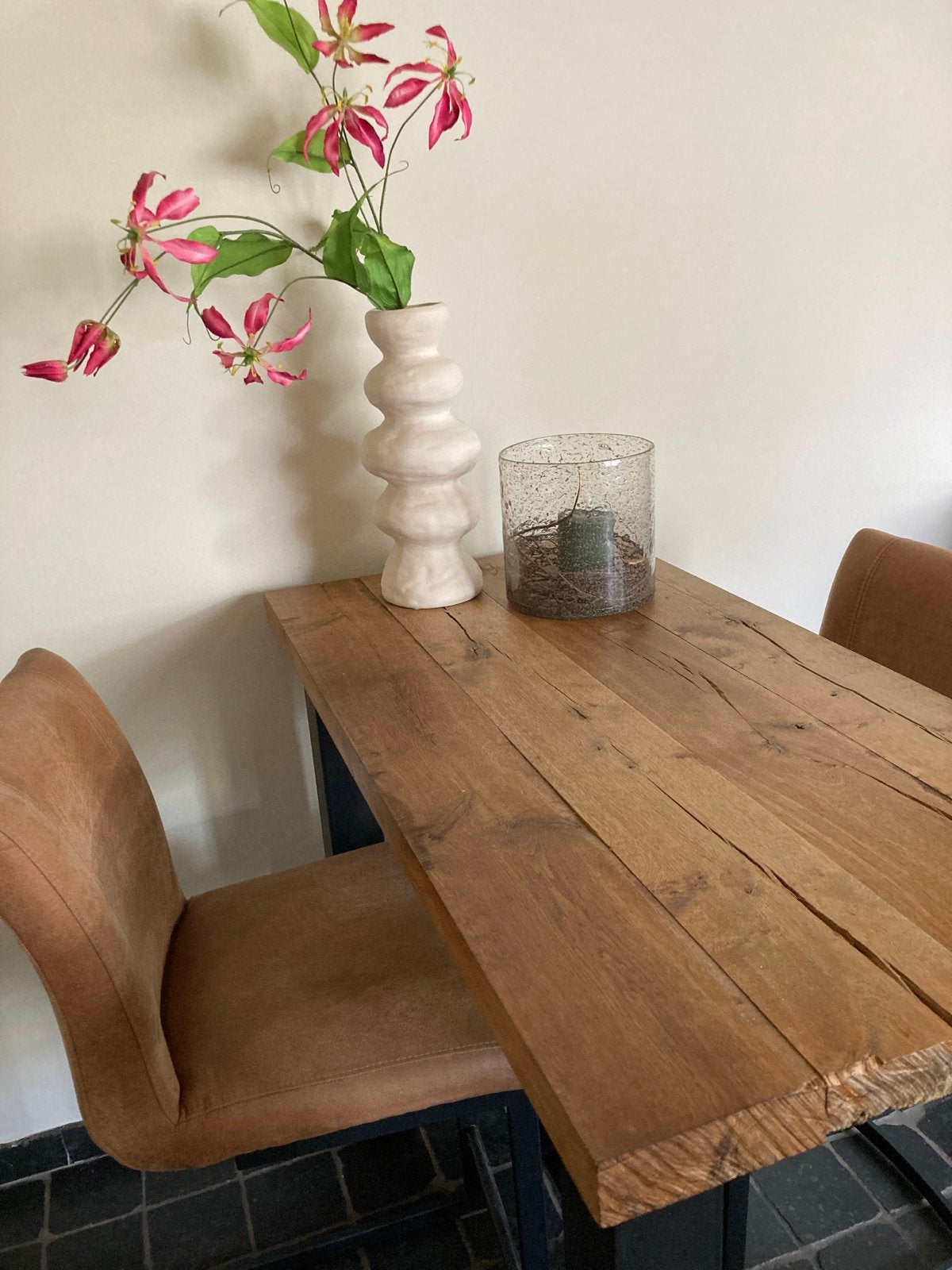 Eikenhouten bartafel met 2 barkrukken, Ophalen, Gebruikt, 100 tot 150 cm, Eikenhout
