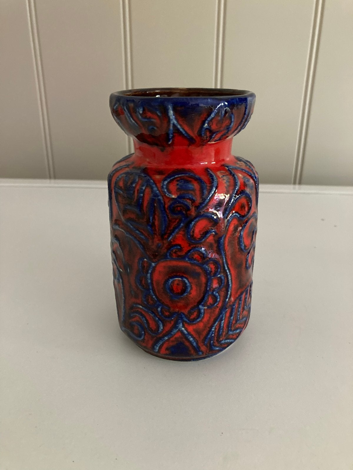 Vintage West-Duitsland Keramische Vaas Rood Blauw, Ophalen