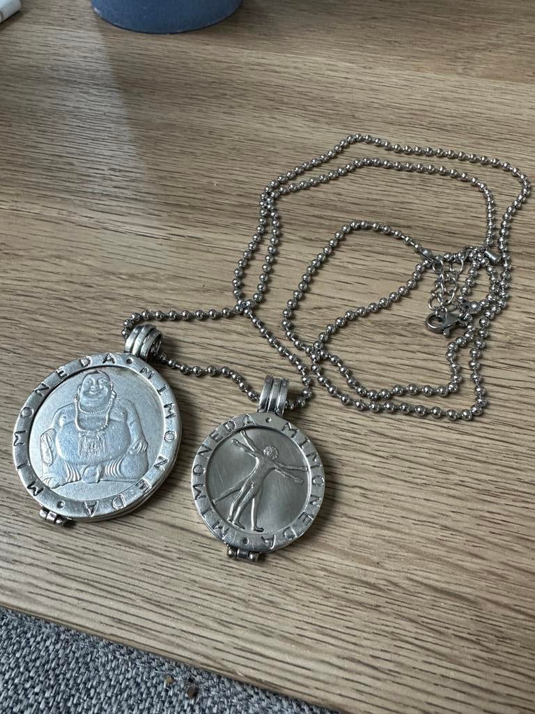 Zilveren Mi Moneda Set: 2 Hangers, Met hanger, Gebruikt, Ophalen of Verzenden, Zilver