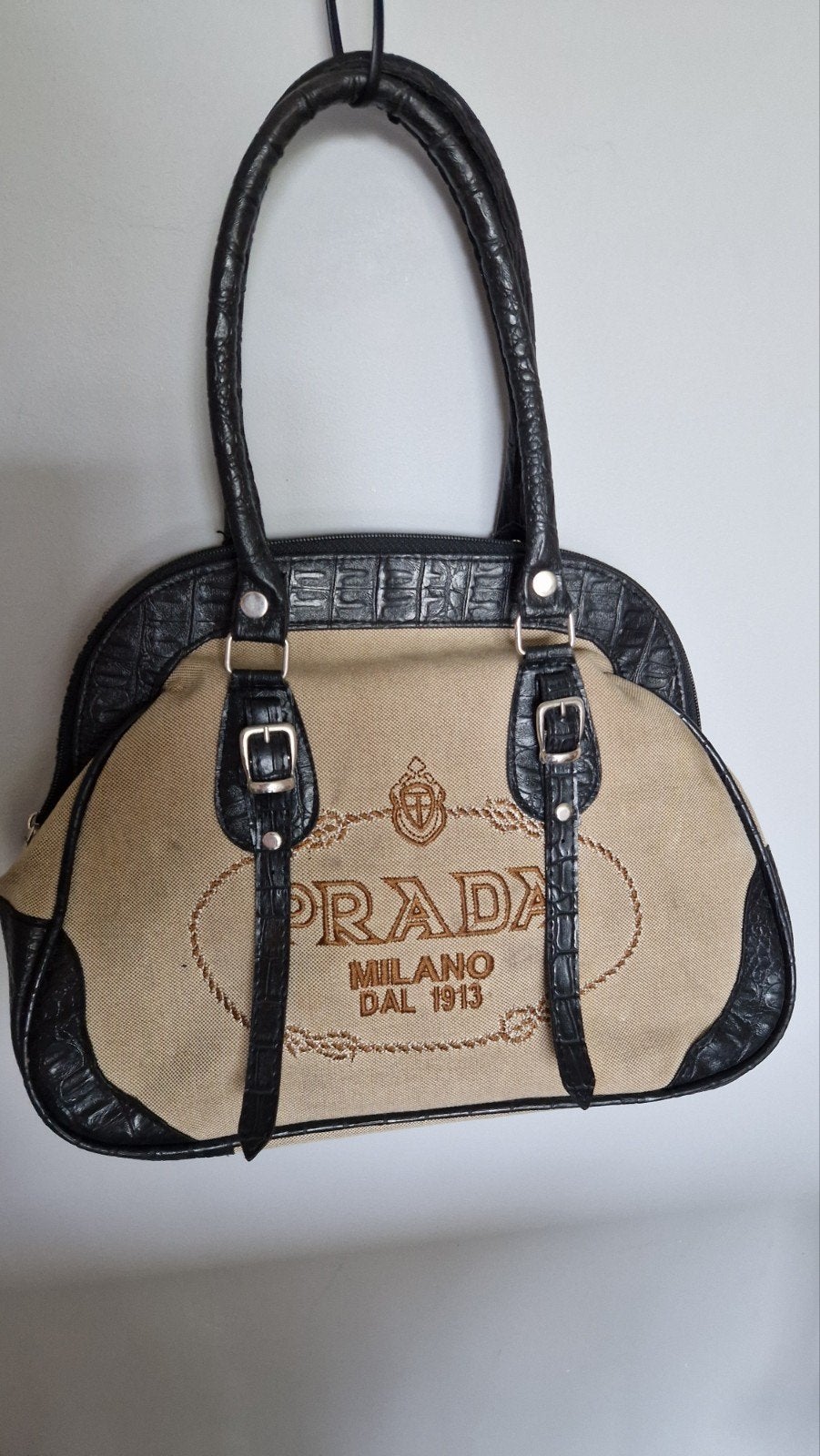 Prada Milano Handtas - Beige met Zwart Krokodillenleer, Sieraden, Tassen en Uiterlijk, Tassen | Damestassen, Ophalen of Verzenden