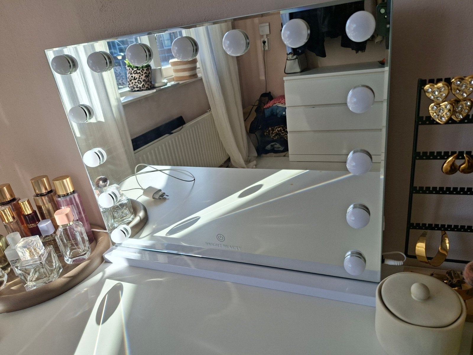 Bright Beauty Make-up Spiegel met Verlichting, Ophalen of Verzenden, Zo goed als nieuw, Rechthoekig, 50 tot 75 cm