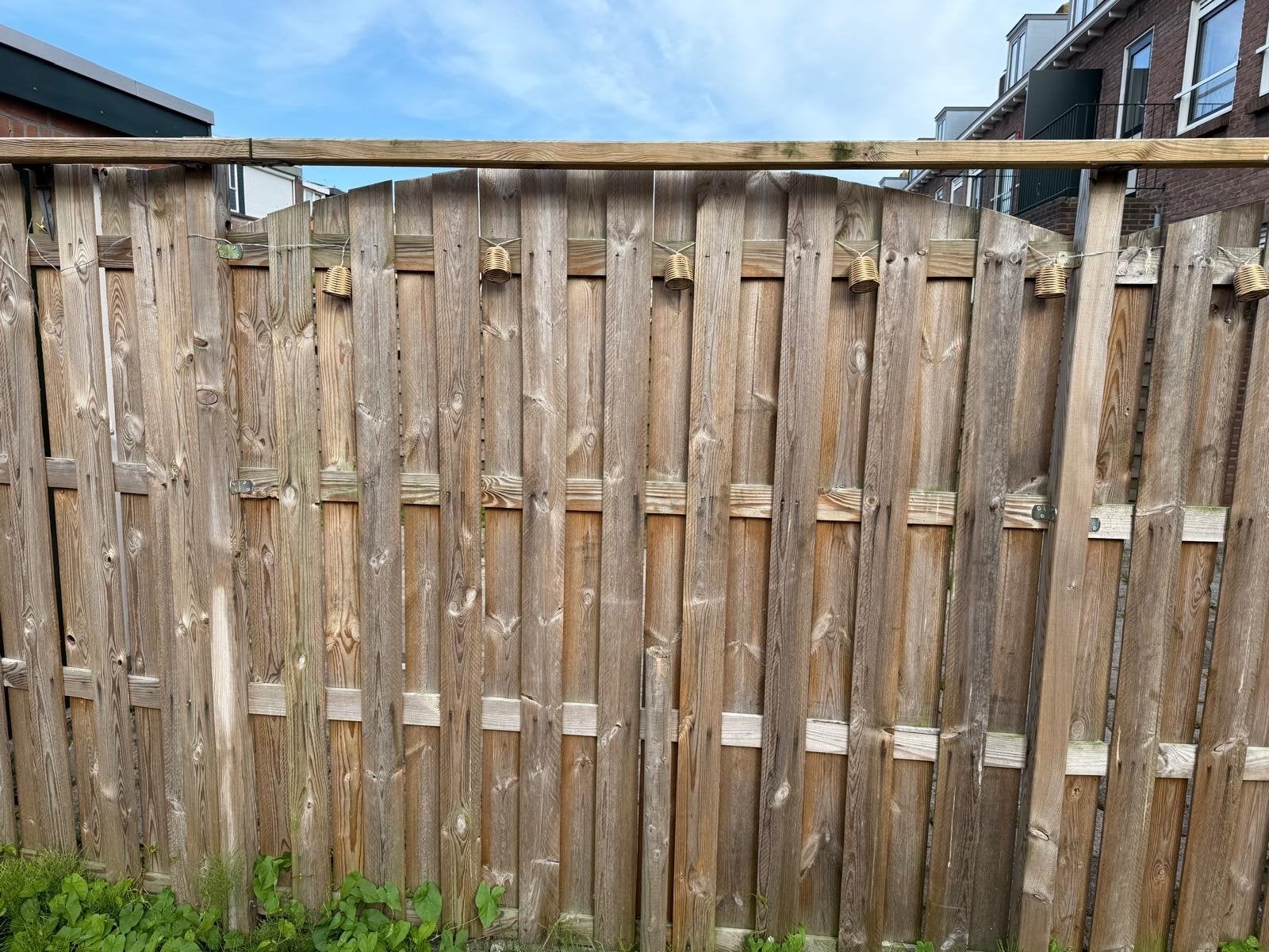 Houten schutting met poort - Gebruikt, Ophalen, 3 tot 6 meter, Hout, 1 tot 2 meter