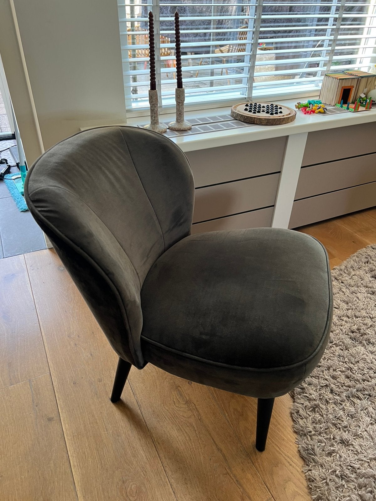 Woood velvet groene fauteuil, Huis en Inrichting, Ophalen, 75 tot 100 cm, Zo goed als nieuw, Stof