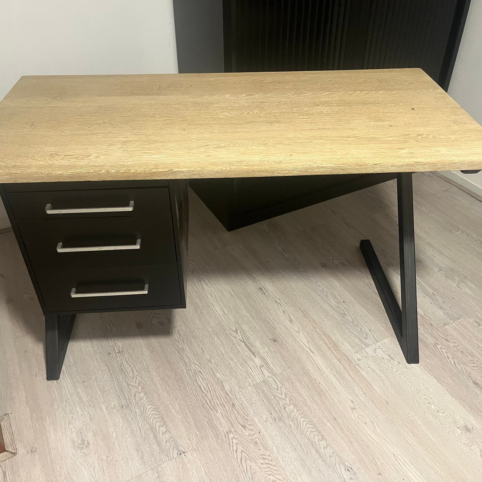 Massief eiken slaapkamer bed en bureau, Ophalen, Overige typen, Gebruikt, Bruin