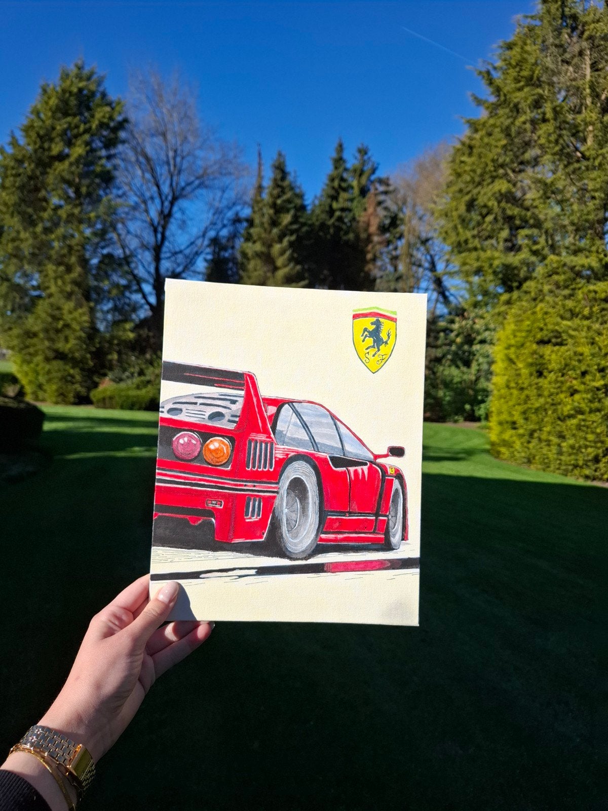 Uniek handgeschilderd Ferrari F40 schilderij (25x30cm), Ophalen of Verzenden, Voertuigen