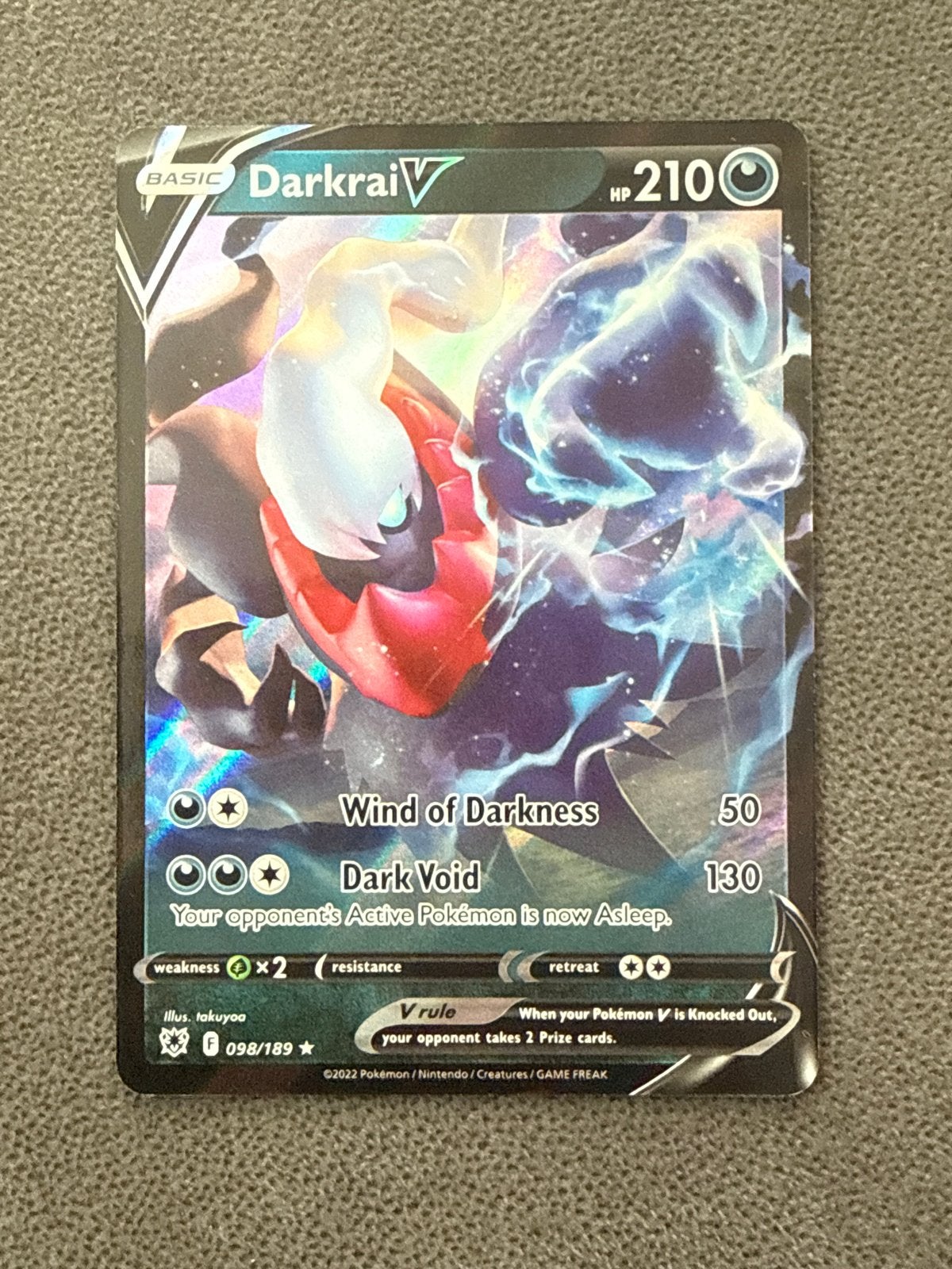 Darkrai V 098/189 Astral Radiance Pokémon Kaart, Ophalen of Verzenden, Zo goed als nieuw, Losse kaart, Foil