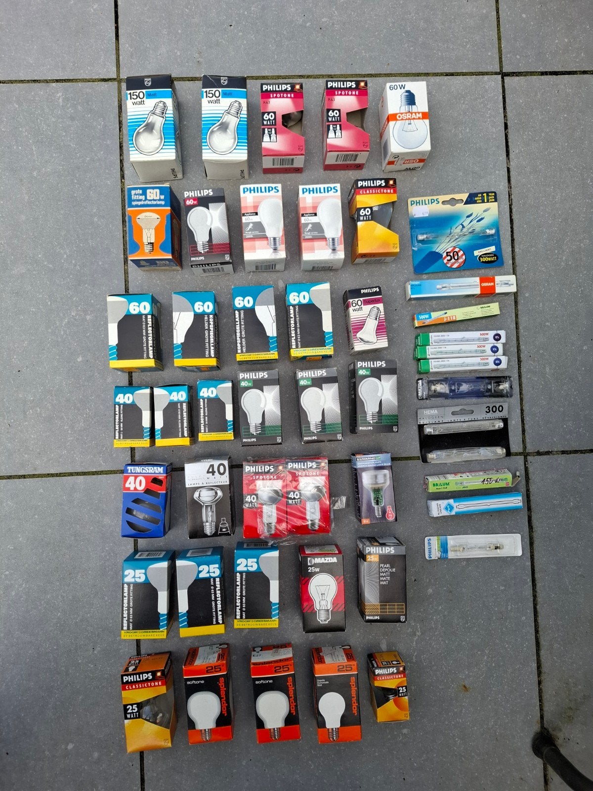 Grote partij diverse gloeilampen en halogeenlampen, Wit, Philips, Nieuw, Glas